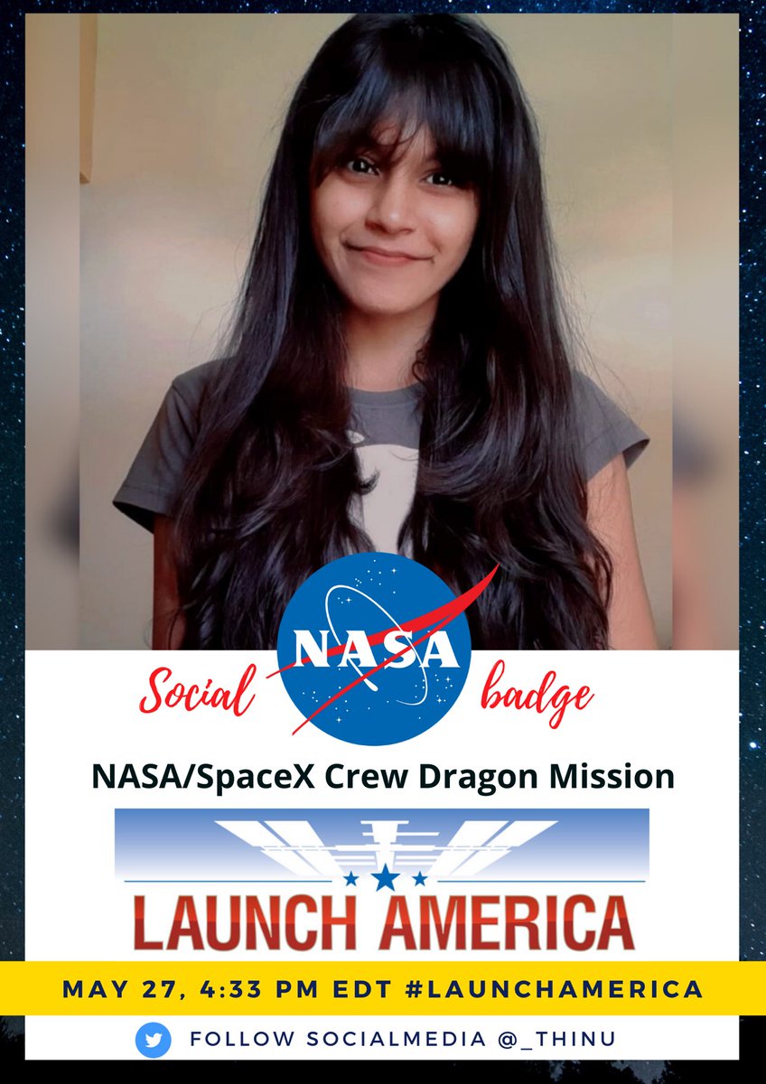 Excited to be a part of this historical moment with the #LaunchAmerica Virtual <a href="/NASA/">NASA</a> Social☺️🤩
Thanks for the amazing #NASASocial badge @DivyaDarle ❤️