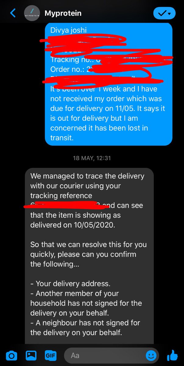 DivyaJ's tweet photo. @MyproteinUK getting the worst customer service from my protein who have said my order has been delivered although I have not yet received it. I have even filled out a dispute form and sent it, yet I keep getting asked by them to provide the same details. So disappointed! https://t.co/t6UGO9BlYp