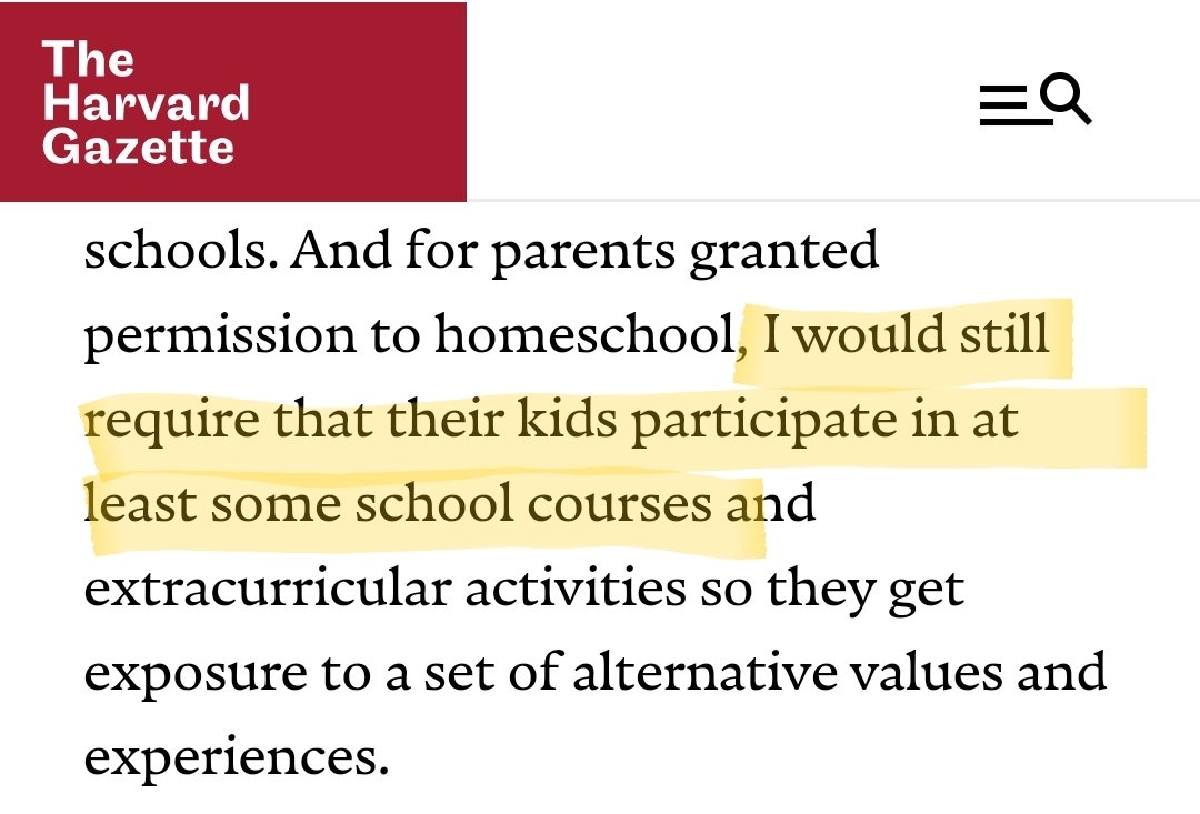 They say "none of us advocate an absolute ban on homeschooling"That's not true. Bartholet just changes the definition of "homeschooling" to say that.