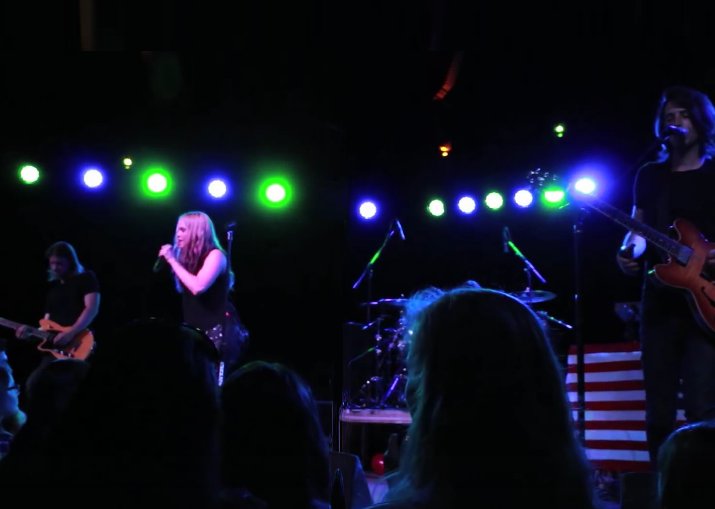 the never ending performing in 2014 on their headlining tourfrom left to right: carman kubanda, debby ryan, johnny franco and kyle moore