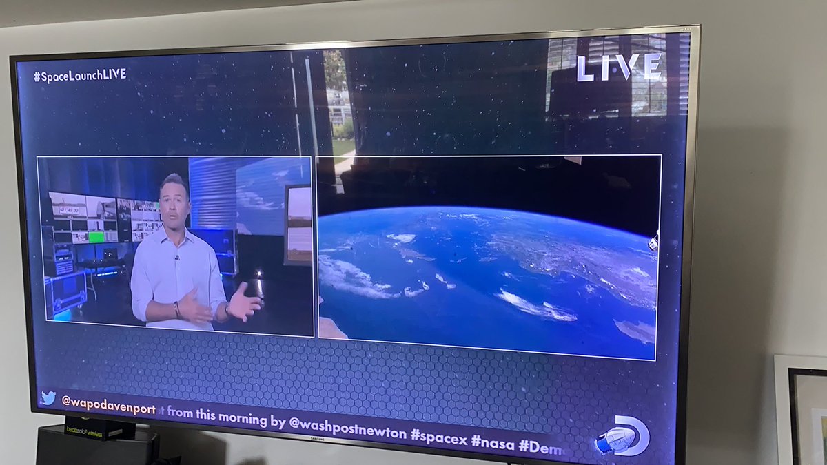 parismd's tweet photo. Making this historic event part of my little’s distance learning.  #SpaceLaunchLive #SpaceXDragon #futureAstronaut @SpaceX @NASA https://t.co/f8UYDk2djT