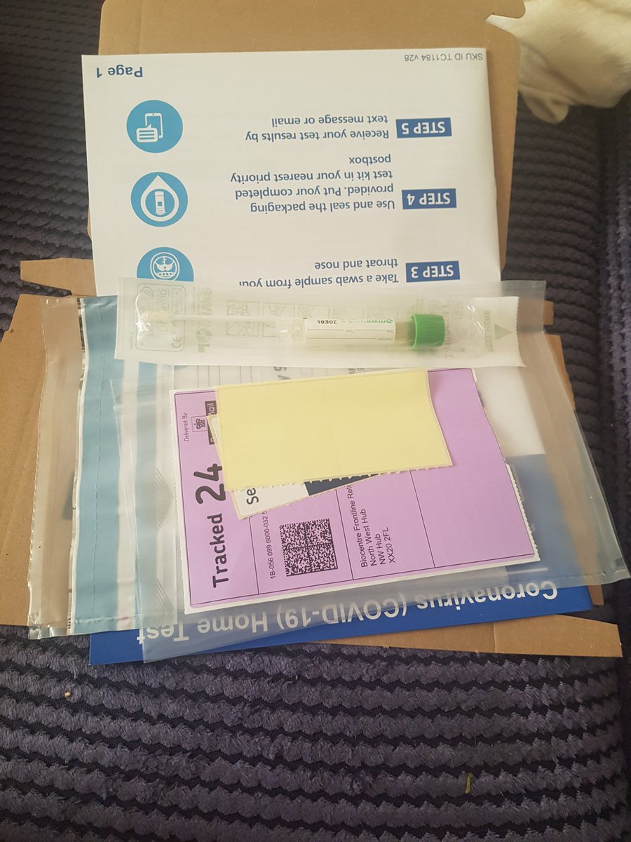 MariaLCooney's tweet image. #hometestingkit #COVID19 
Today I recieved my home testing kit for Covid-19.
Simple to do. 2 days to arrive and already on it&apos;s way back.