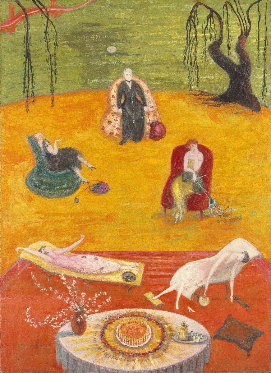 brooklynmuseum's tweet photo. How would you describe the colors in this painting? What mood do they suggest to you? Join our A.R.T. Guides for another #howtolook lesson focusng on Florine Stettheimer's colorful “Heat”. https://t.co/F3oCXBg7Cp #bkmeducation⁠ https://t.co/Su4TYZg1mz