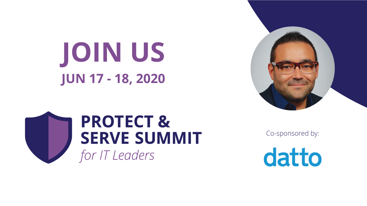IT leaders, this one's for you! Join Datto’s session and panel at the #ProtectandServeSummit to discuss and discover new strategies IT teams can use to prevent costly business risks and optimize operations. Register to attend live here: okt.to/13nsmN