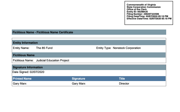 "Dark money" nonprofit JCN changed its name to Concord Fund & Judicial Education Project became 85 Fund in Leonard Leo's new network—but use "fictious names" to quietly operate by their old identities & aliases without disclosing they are one in the same  http://crp.org/dmvrg 