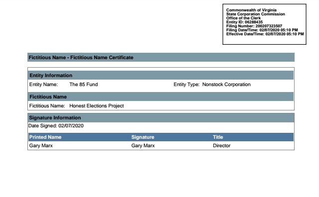 "Dark money" nonprofit JCN changed its name to Concord Fund & Judicial Education Project became 85 Fund in Leonard Leo's new network—but use "fictious names" to quietly operate by their old identities & aliases without disclosing they are one in the same  http://crp.org/dmvrg 