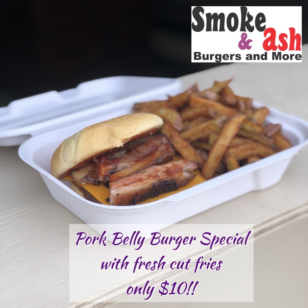 TODAY'S SPECIAL: 

Succulent smoked pork belly on top of one of our tasty burgers. Served with fresh cut fries.

ONLY $10!!!

We have our take-out window ready for you!

You can also order online; specify your pick up time and we will have it ready to go for you. #yegfood #yeg