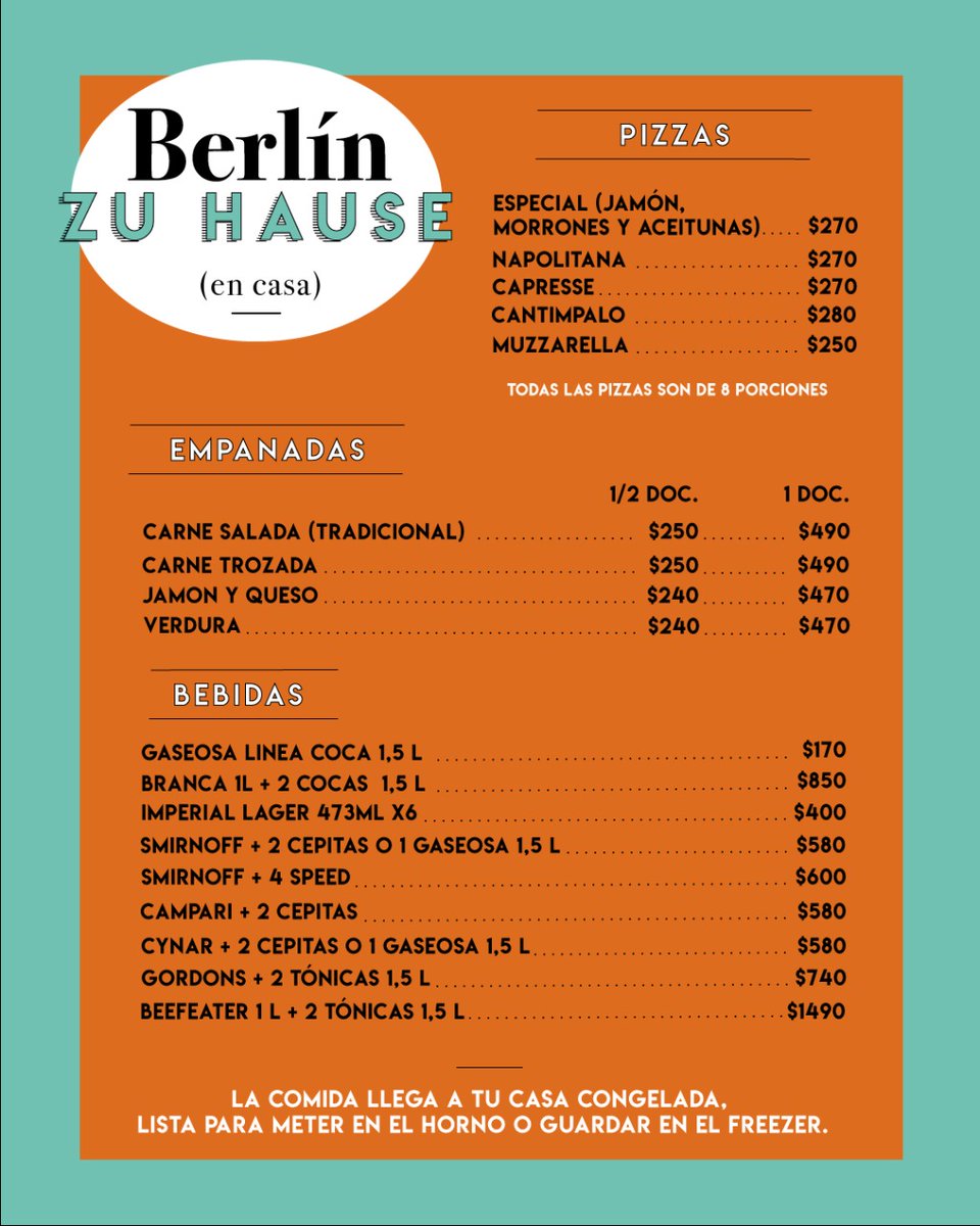 Berlineamos's tweet photo. VOLVEMOS! O mejor dicho, vamos! 🔥 .

A partir de este finde, Berlín llega a tu casa 🏠🙌 Tenemos de todo:
✨ combos de cena con comida + bebida .
✨ combos de bebidas .
✨ pizzas y empanadas .

Hacé tu pedido por WhatsApp 📲 al 3415019068 https://t.co/CURX1Lefhm