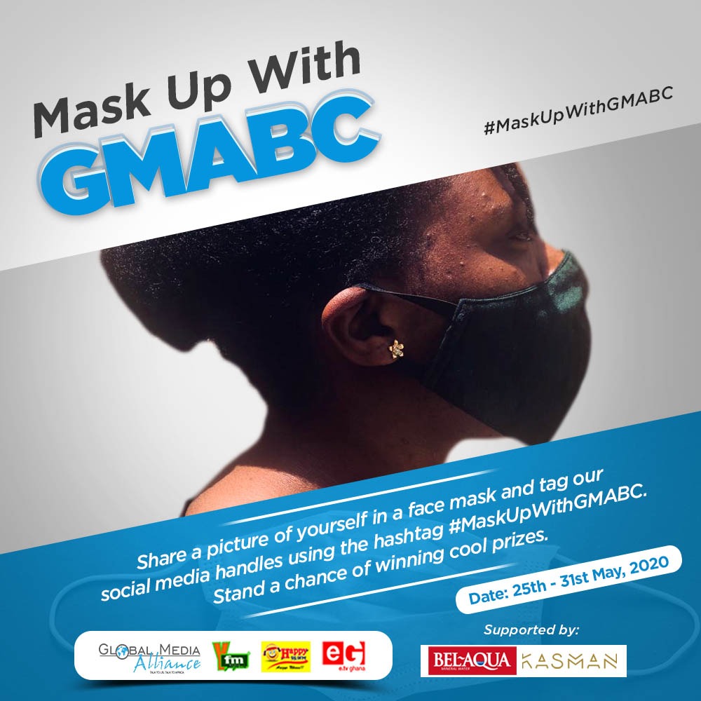 HAPPY989FM's tweet photo. Wear your mask with swag as you protect yourself from COVID-19 &amp; win big.

Share a picture of yourself in a mask, tag our social media handles using #MaskUpWithGMABC &amp; stand the chance of winning great prizes by kind courtesy @belaquagh, @kas_man_fashion_house &amp; 
@blueskiesfruit. https://t.co/9SJH6UDdQv