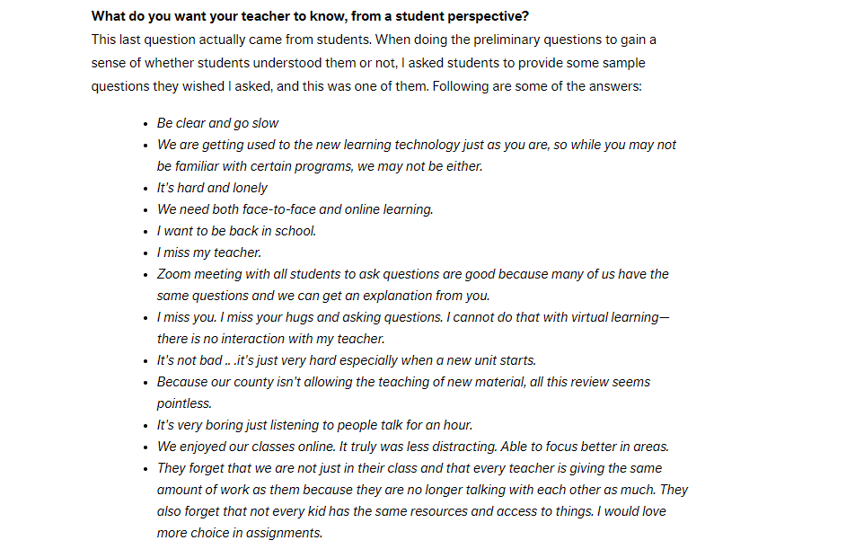 This Is What Students Want Us to Know About Pandemic Learning- interesting article.  I fully support the snow day idea.  The feedback from the students on what teachers should know is worth reading &amp; reflecting. blogs.edweek.org/edweek/finding… #edchat #wcpsmd