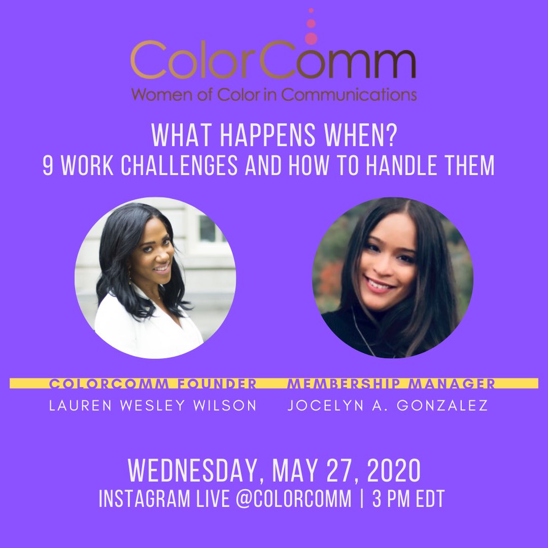 ColorCommntwk's tweet photo. . @Lwesleywilson and @JocelynAshley_G will be LIVE on the #ColorComm IG today at 3 p.m. EDT providing solutions to workplace challenges!
Join the #ColorComm network today! https://t.co/3YXsrk6cne
#JoinColorComm #ColorComm9 #professionaldevelopment https://t.co/RZ3lxUhF3A