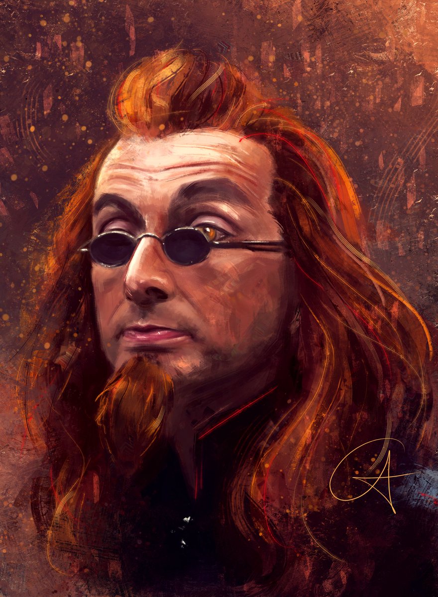 Andrea_C_White's tweet photo. I've got no excuse for this, I just really wanted to paint this look again and I'm sorry xD #goodomens #goodomensfanart #Crowley #DavidTennant #artistsontwitter https://t.co/qznslQdyDG