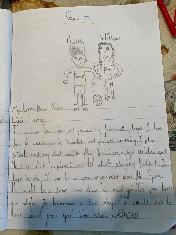 Thanks for your letter Willow. Great to hear you’re enjoying playing football! My only advice would be to practice, work hard and enjoy what you do. Harry 
