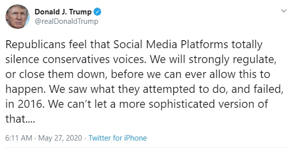 I think the fact that  @realDonaldTrump and  @curaffairs are simultaneously arguing that social media shouldn't be allowed to self-moderate because that's a violation of "free speech," from two very different directions, says something about the danger of that idea.