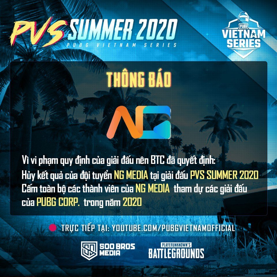 NG Media banned from all PUBG Corp tournaments until the end of this year. 

The Ban happened during #VietnamSeries summer

They were caught using 'using players under 18yrs old' which violates the current Age Lock rule.

#PUBG