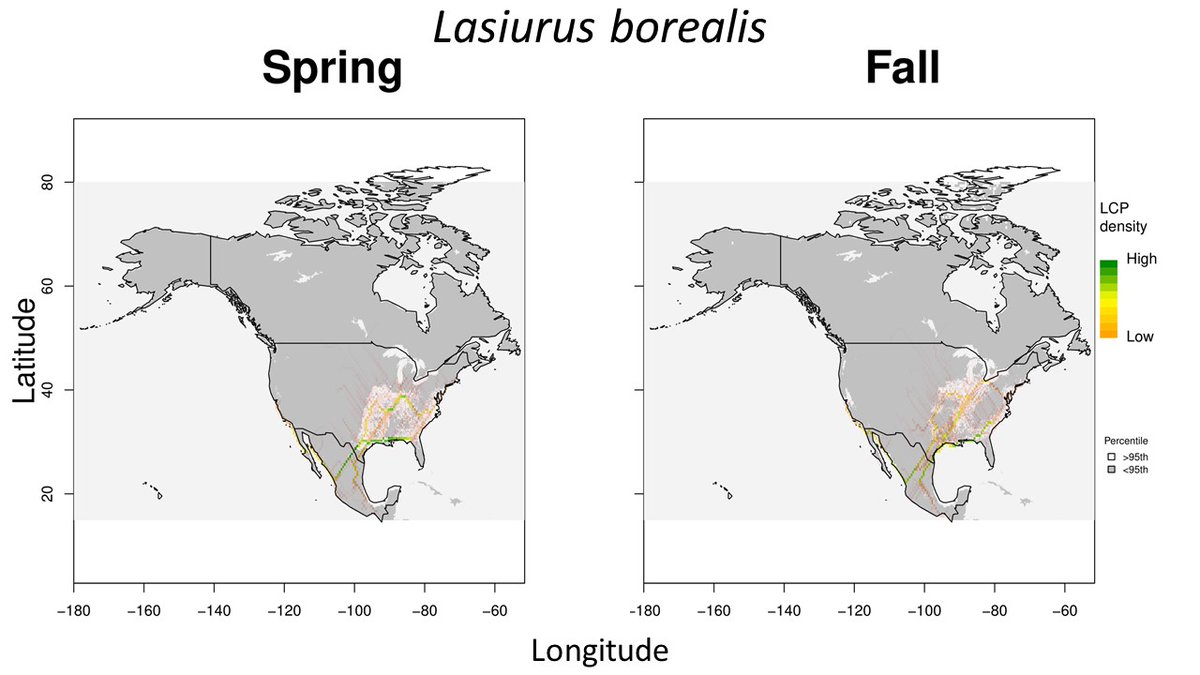 4/5  #WBTC1  #MoveEco1 Additionally, using our SDM, occurrences and a LCP analysis, we predicted migratory pathways across the US and looked at the relationship with WE locations. Depending on species, different pathways are proposed, but see many pathways where WE are currently