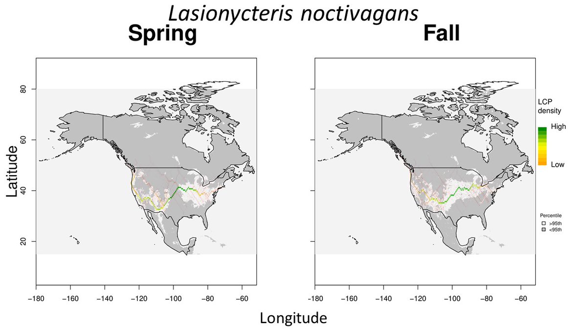 4/5  #WBTC1  #MoveEco1 Additionally, using our SDM, occurrences and a LCP analysis, we predicted migratory pathways across the US and looked at the relationship with WE locations. Depending on species, different pathways are proposed, but see many pathways where WE are currently