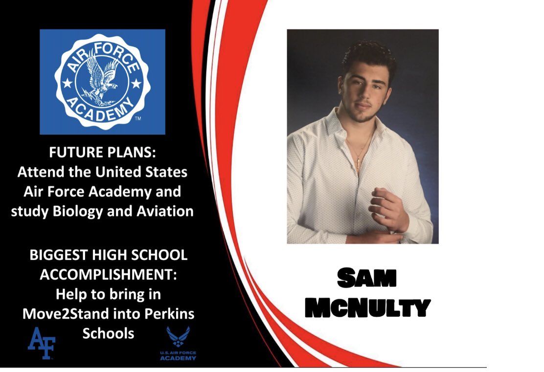 We are excited to celebrate PHS seniors!  Senior s/o today (5/27/20) is Sam McNulty.  Sam plans to attend <a href="/AF_Academy/">U.S. Air Force Academy</a> in the fall to study Biology and Aviation.  Congrats Sam!  #PerkinsPride🏴‍☠️ #SeniorShoutOut <a href="/2020CLASSPHS/">Perkins Seniors</a>