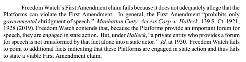 The alleged injury is enough for standing, but the claims don't fare so well. The constitutional claim fails b/c "[i]n general, the First Amendment 'prohibits only *governmental* abridgment of speech." A private entity not transformed into the state by providing a forum