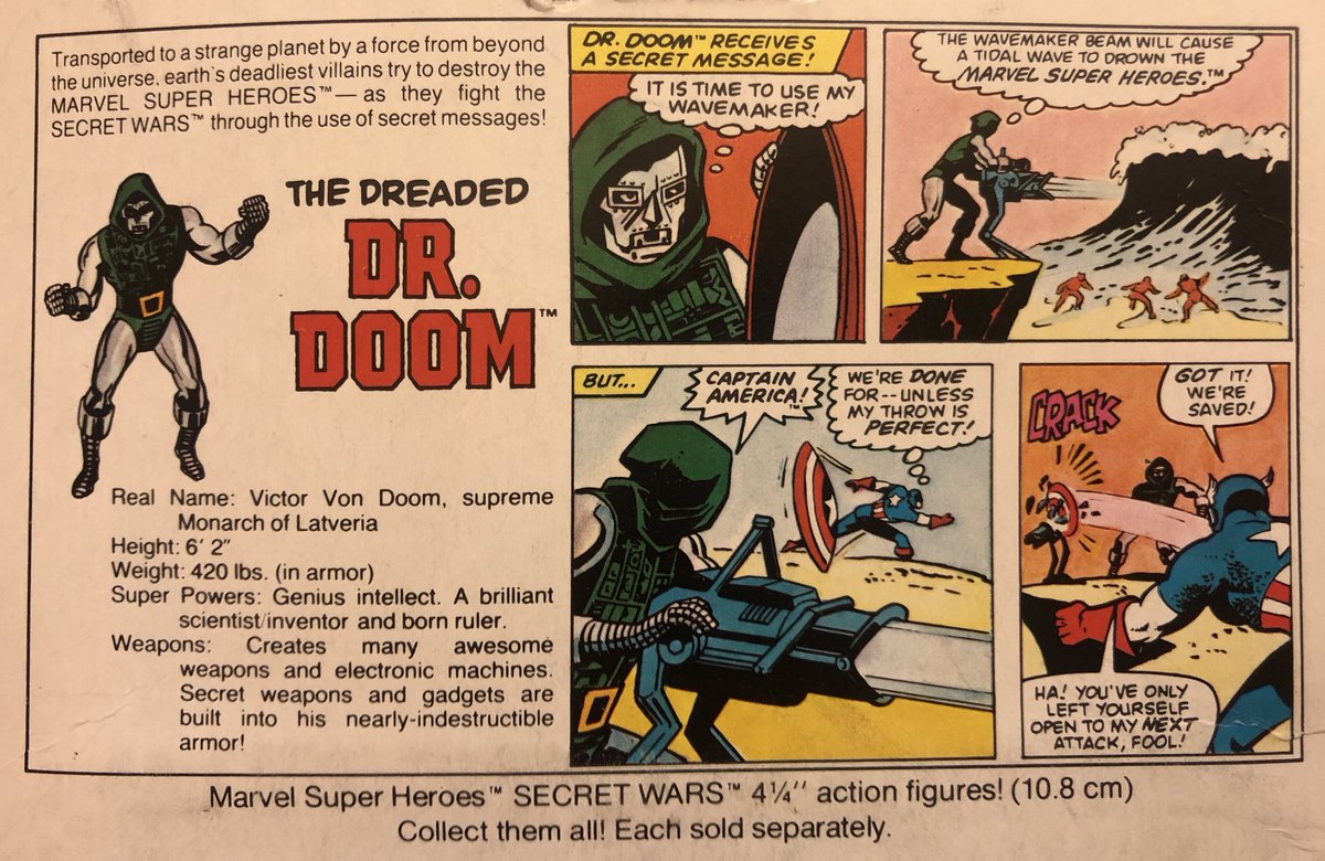 Here are the stats and a comic for #DrDoom from the #Marvel #SecretPowers toyline by #Mattel. #Doom is one of the cooler villains, one that many love to hate. He holds his own even among immortals. His new #MavelLegends figure is very cool too. Anyone collect #Doom?