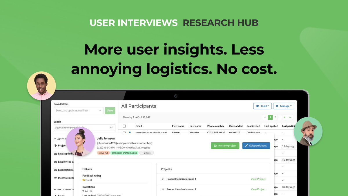 userinterviews's tweet photo. Exciting news! Research Hub—our toolkit for research with your own users—is now free! More talking to users, less annoying logistics, no cost. https://t.co/1Rc8jWkH8z https://t.co/M8x5KodFjU