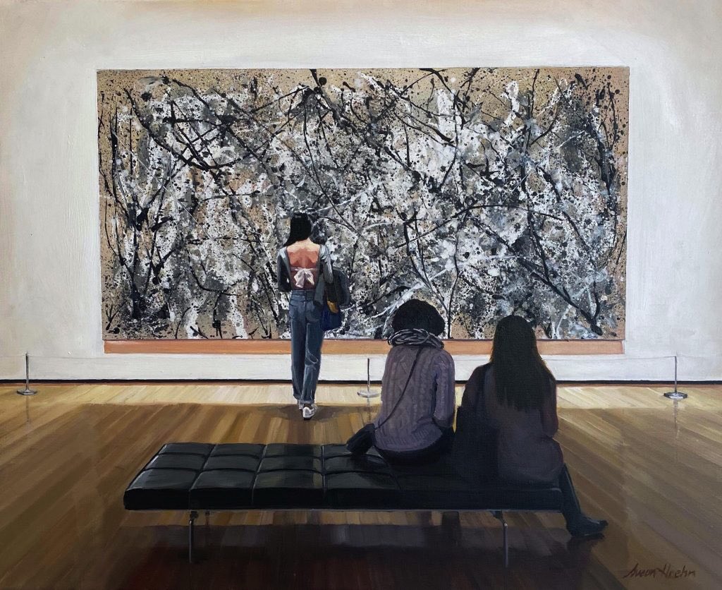 calartclub's tweet photo. Throughout our 109th Gold Medal Exhibition we are excited to present #GenreWeeks. Each week we will spotlight a specific Genre of gold medal art. This weeks is Figurative and Sculptural works.
IMAGE: Susan Hoehn (#SusanHoehn) “Women Viewing a Pollack” Oil on canvas, 24" x 30.” https://t.co/uDwjRzMRZc