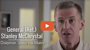 28/ In January 2016, McChrystal became the Chair of the Board of Service Year Alliance — an organization merged from ServiceNation, the Franklin Project at The Aspen Institute, and the Service Year Exchange. Service Year Alliance aims to make a year of full-time service —