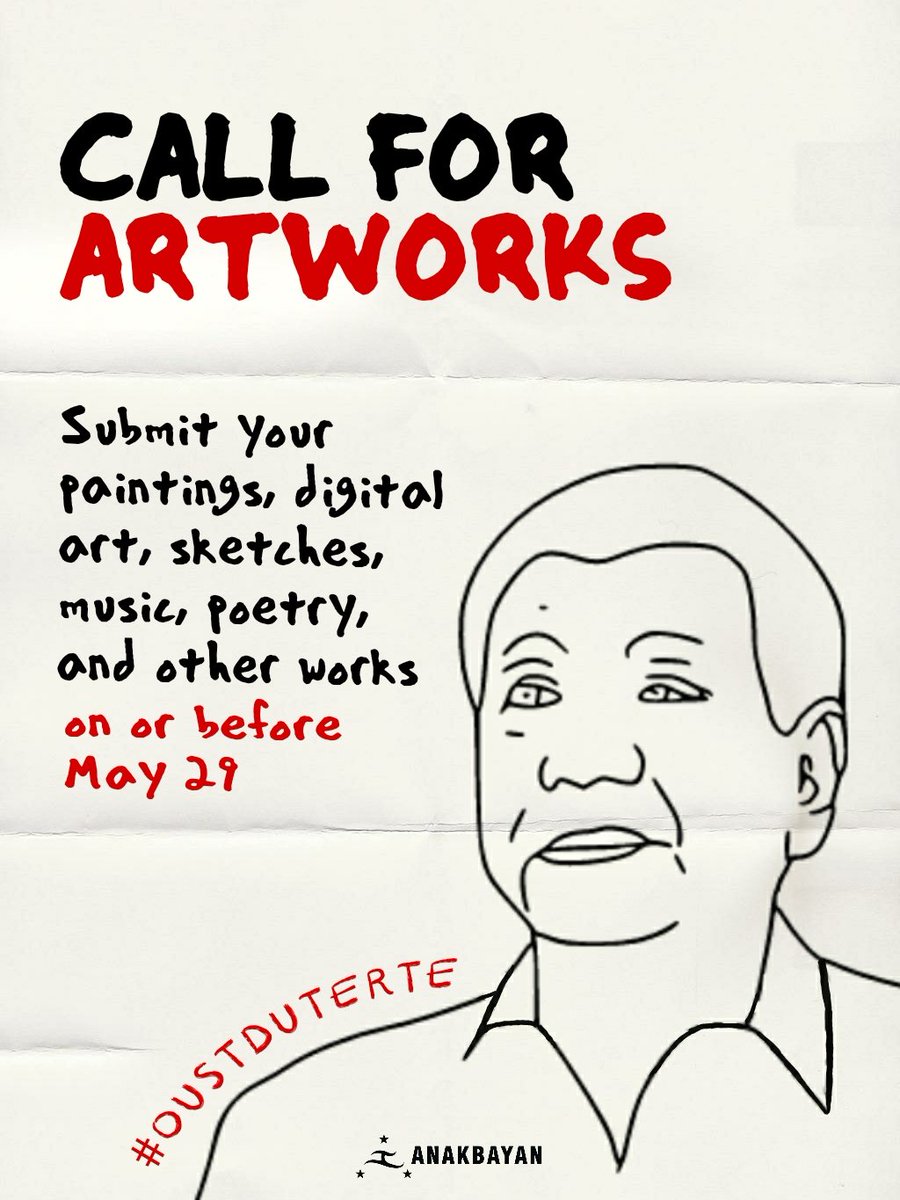 anakbayan_ph's tweet image. Fed up with government inaction?
Lack of aid?
No mass testing?
EXPRESS YOURSELF! 

Submit your #OustDuterte artworks!
All submissions will be posted on May 29 in time for the Black Friday Protest!