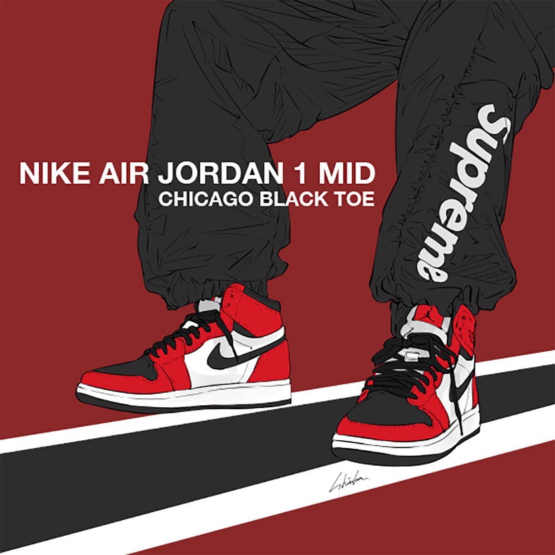Nike Air Jordan 1 Mid Chicago Black Toe Illustration イラスト 絵描きさんと繋がりたい イラスト好きと繋がりたい 私の絵柄が好みって人にフォローされたい Sneakers Nike Illustration イラスト 絵描きさんと繋がりたい イラスト好きと繋がりたい 私の