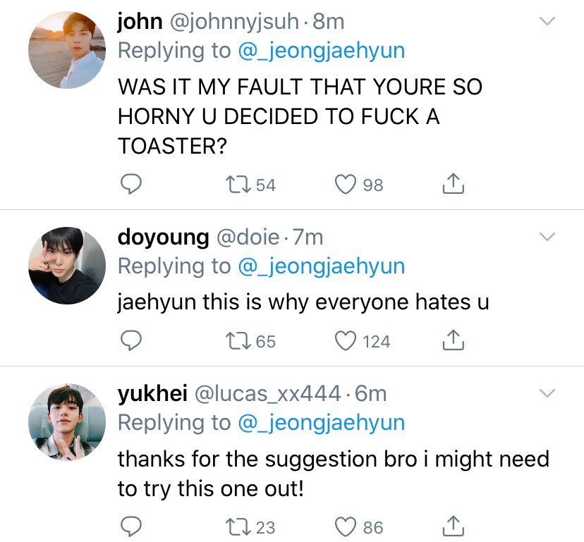 jaehyun— junior— is on some heavy crack— has 0 braincells but always manages to ace his exams— notorious f*ckboy 
