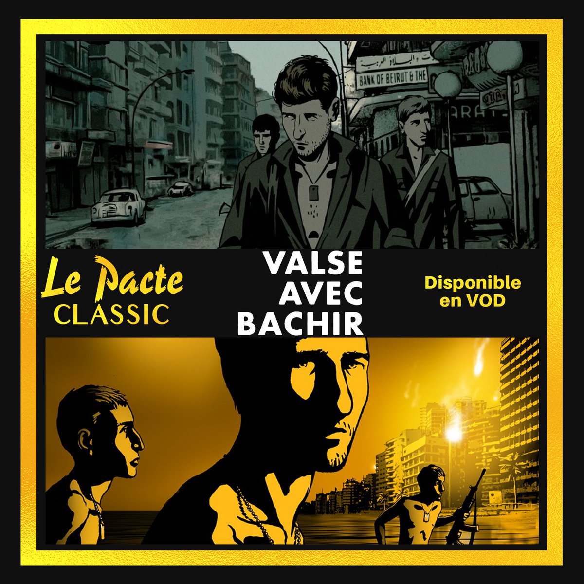 JOUR 73.Autobiographique, le chef d'oeuvre d'animation  #ValseAvecBachir raconte l'histoire de son metteur en scène, Ari Folman, hanté par la guerre au Liban. Le film avait reçu en 2009 le César du meilleur film étranger.  #LePacteClassicDispo en VOD   https://bit.ly/LP_ValseAvecBachir