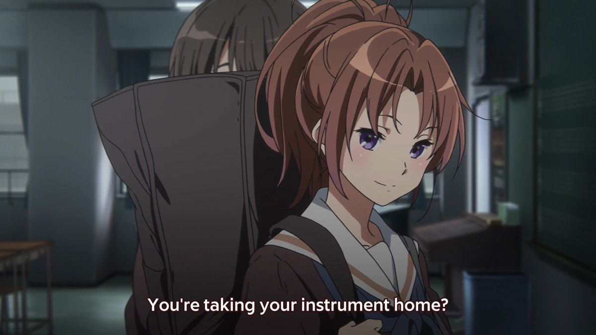 What makes this small moment with Natsuki so special is that during this episode, we see Aoi's passion for playing saxophone diminish while, in contrast, we see Natsuki beginning to take her instrument home because she truly starts to care about playing music again.
