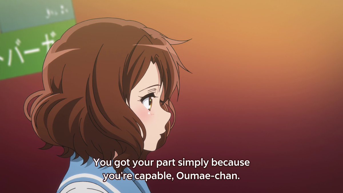 Kumiko's fear was that Natsuki would be just like her previous upperclassman who resented her for being a more capable player than she is. Now we have Natsuki, an upperclassman, praising Kumiko and is happy that Kumiko, with her years of talent, was able to pass the audition.