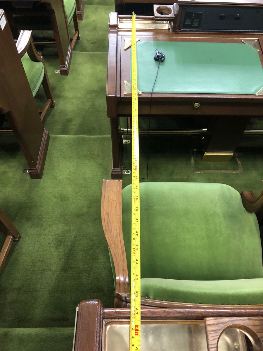 To demonstrate that this is so, I took some pictures. Here’s a photo showing the distance between a seat in the second row, and a seat in the third row: 1.2 meters (using the checkerboard, every second row is left empty, for a distance of 2.4 meters). 5/8