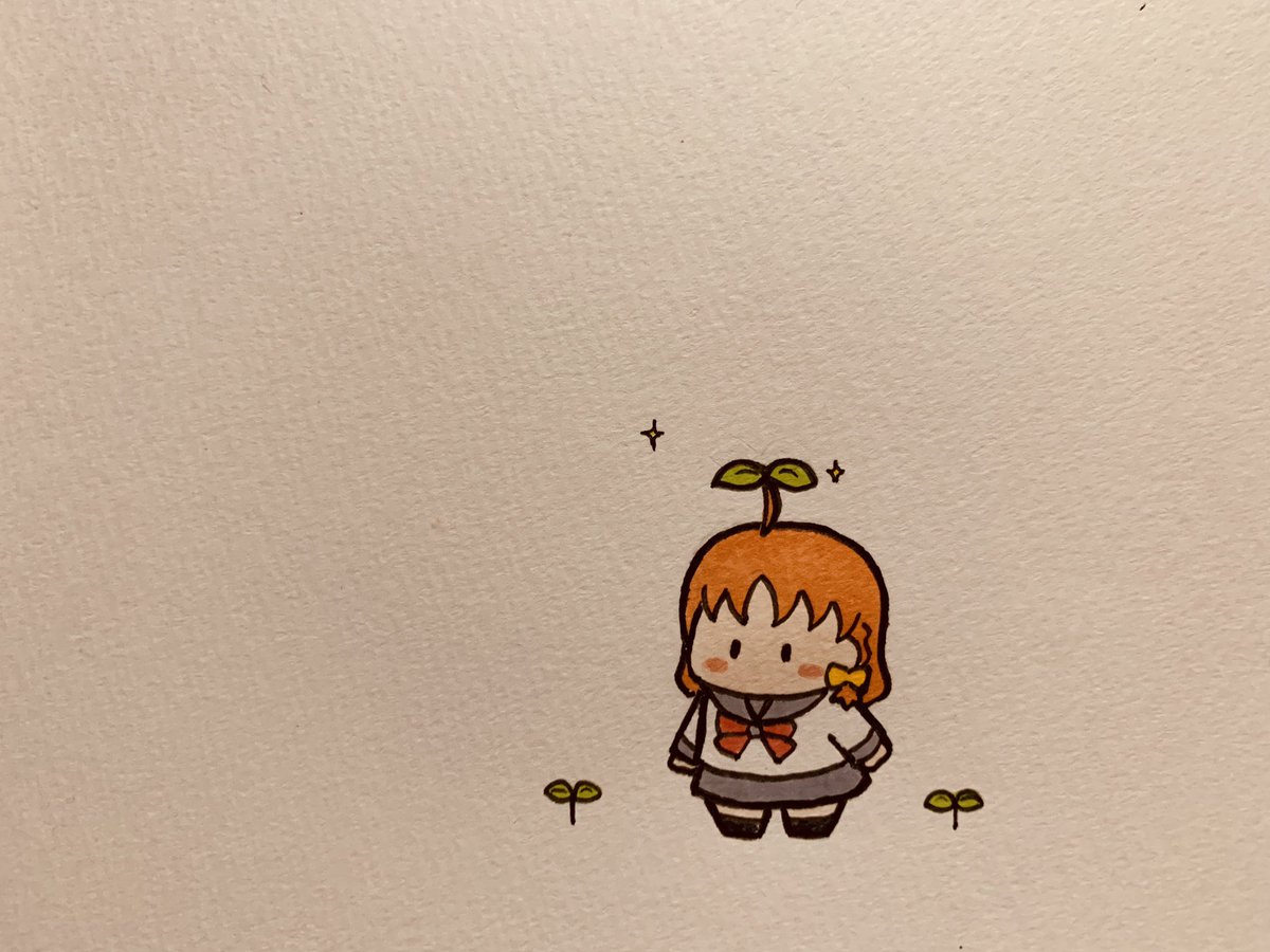 takami chika 1girl solo orange hair ahoge school uniform chibi braid  illustration images