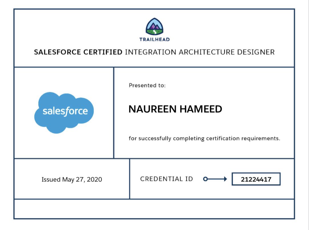 NaureenHameed's tweet photo. Thanks to @virtual_dreamin Architect speakers for inspiring me to move forward in my journey. 13x certified today. @salesforce @SalesforceArchs @ArchLadies #Salesforce #journeytoCTA #ArchitectMindset #virtualdreamin20 https://t.co/xODrC1GwOM