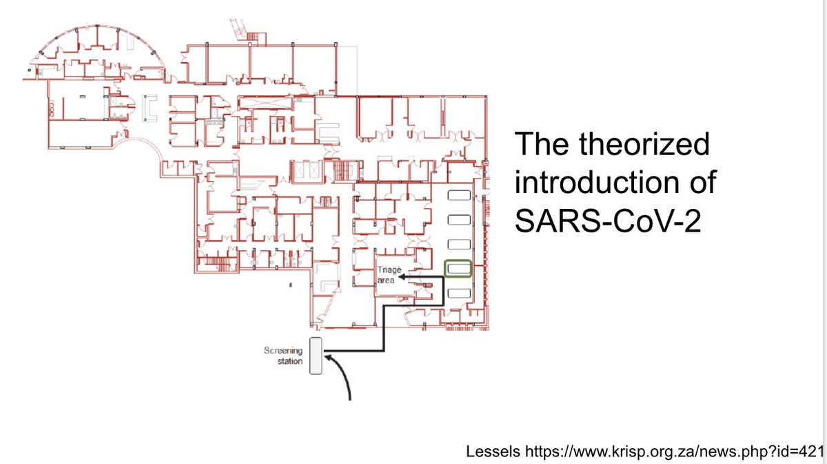 They hypothesized that CoV2 was introduced when a patient with respiratory complaints was put in a room across from the first hospitalized patient to be diagnosed. The detail in this report is incredible.  https://www.krisp.org.za/news.php?id=421 