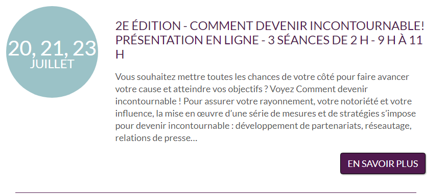 GFPD_ca's tweet image. 2e édition ! Formation en ligne avec @lucsamama : Comment devenir incontournable ! *** 20, 21 et 23 juillet de 9 h à 11 h pour chacune des journées. Total 3 blocs de 2 h par visioconférence - Insc.: bit.ly/3etiLq3
#polmun #assnat #polqc #polmtl