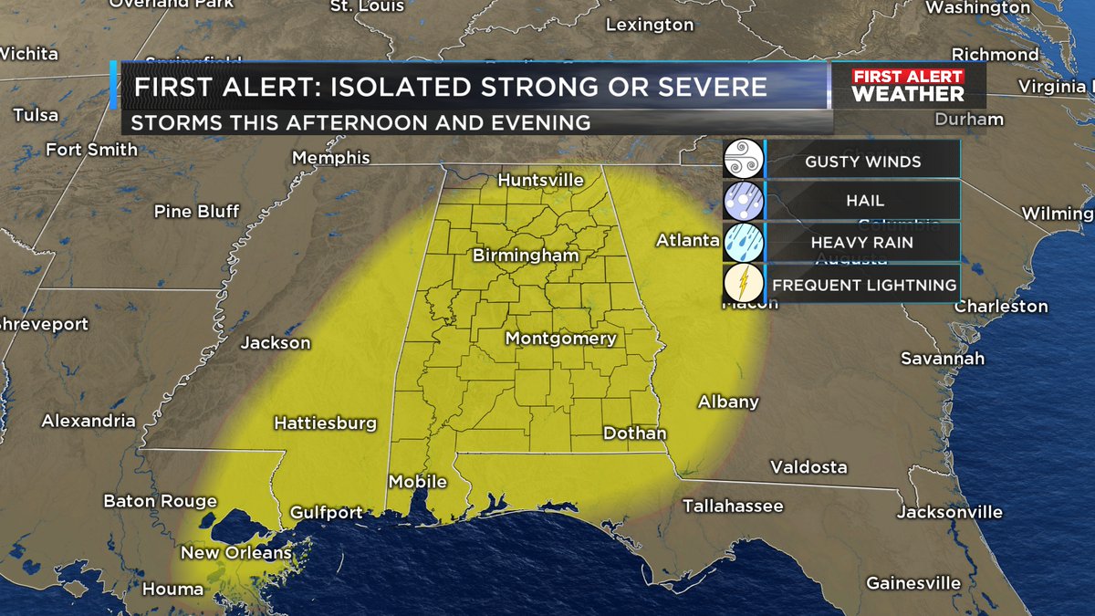 jillgilardi's tweet photo. We will be monitoring radar trends today because isolated strong or severe wind or hail producing storms will be possible.  I'll be talking all about it on the news at noon!  Pay attention to the WBRC First Alert Weather App and any alerts you might receive. https://t.co/LF3tpgJSgl