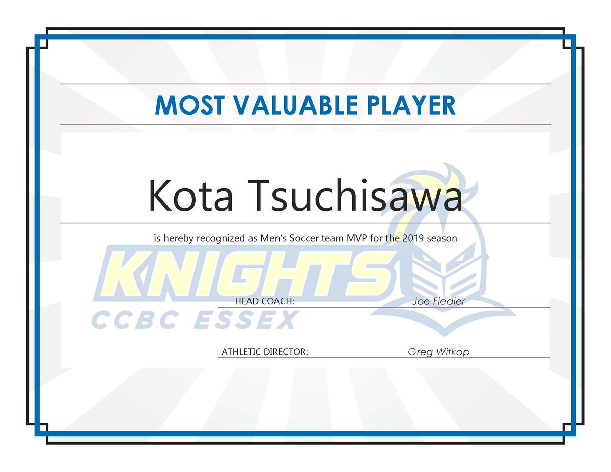 CCBCEssexSports's tweet photo. Congrats to Kota Tsuchisawa on earning @CCBCEssexSoccer team MVP honors! A freshman from Japan, Kota was a force on the Knights defense in route to earning 1st team All-Region XX and All-Maryland Juco Conference selections. https://t.co/09HOx3msro