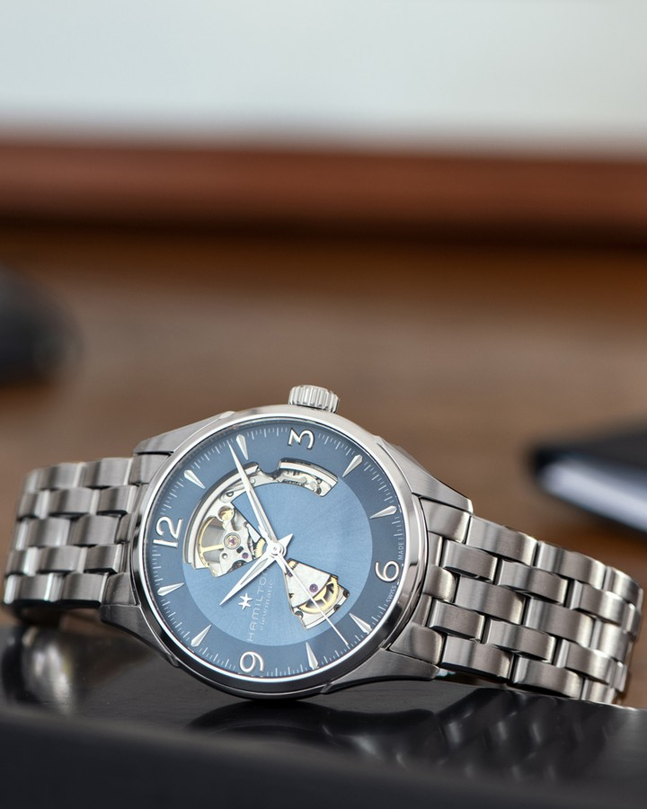 #WatchWednesday 
The perfect balance of tradition and innovation. Our new Jazzmaster Open Heart 42mm has a refined, contemporary style whether you wear it on a stainless steel bracelet or a brown leather strap. Choose your Jazzmaster style! #hamiltonwatch
