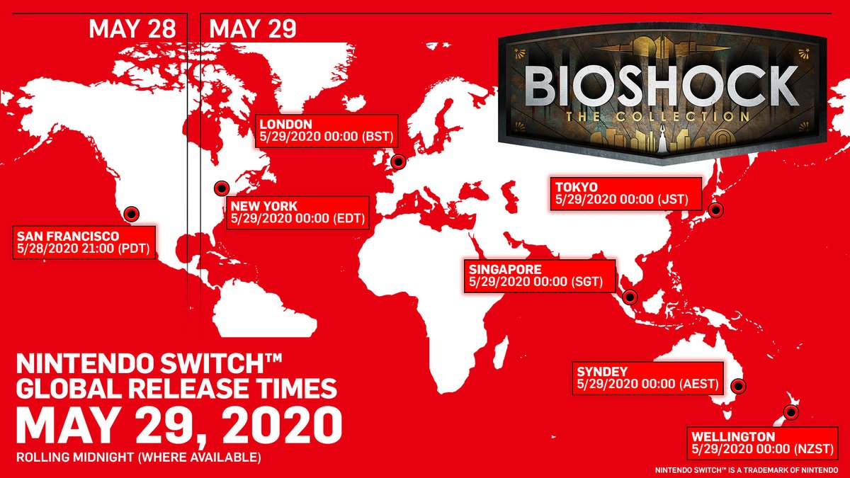 "We swim in different oceans but land on the same shore." Check the map to see when BioShock: The Collection releases for #NintendoSwitch in your area.
 ➜ 2kgam.es/BioShockSwitch