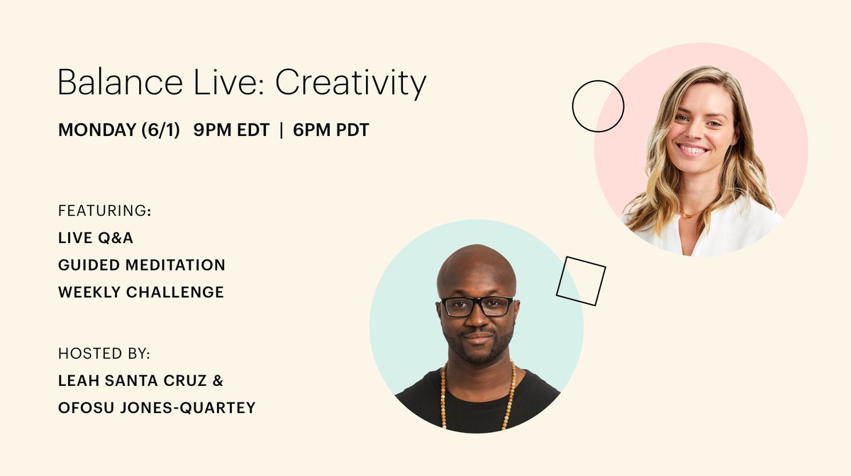 balanceapp's tweet photo. #BalanceLive is back! Join Leah and Ofosu for their monthly Instagram Live event. They'll discuss ways to generate new ideas and encourage creativity. Follow Balance on Instagram (https://t.co/FAfK3vNsWr), and tune in there on Monday at 9pm EDT. 💡 https://t.co/5KRlSCLvQb