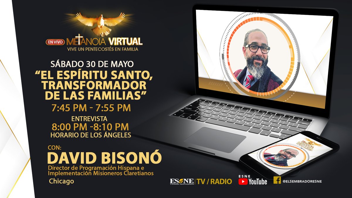 ElSembradorESNE's tweet photo. ¡Vive Pentecostés en familia! Con David Bisono y el tema: "El Espíritu Santo, transformador de las familias".
Recibamos juntos al Espíritu Consolador.
#Pentecostés #metanoiavirtual #EspírituSanto #esne https://t.co/mahmUtA7Ll