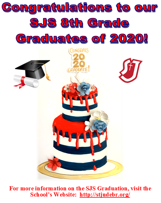 stjudebr's tweet photo. Congratulations to our #SJS 8th Grad Graduates!
#SJSClassof2020 #WeAreSJS #OneHopeOneFaithOneFamily https://t.co/w60kTSeGlP