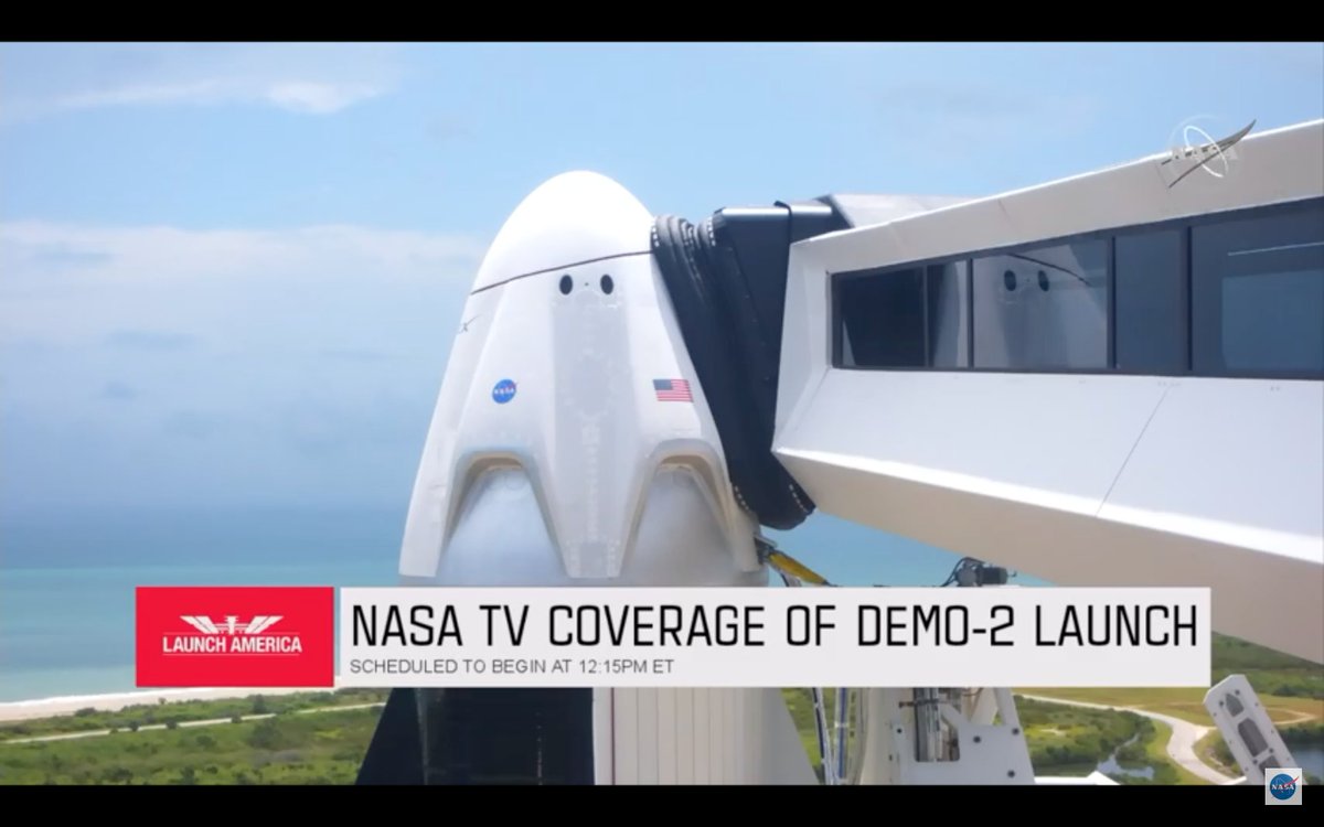 Watch live views of launch pad 39A at the Kennedy Space Center, where a Falcon 9 rocket and Crew Dragon capsule await to carry two astronauts into orbit at 4:33pm EDT (2033 GMT), weather permitting: spaceflightnow.com/2020/05/27/fal…