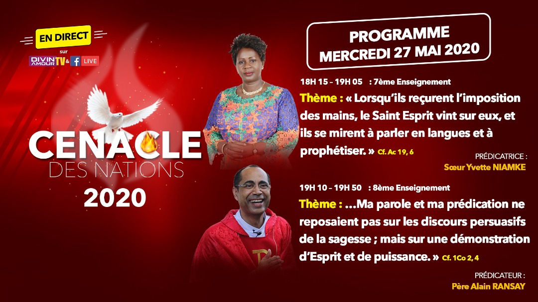 ClementAkobe's tweet photo. Le Cénacle des nations 2020 se poursuit à la maison mère St François de la Riviera Palmeraie. Au programme ce soir, la sœur Yvette Niamkey et le père Alain Ransay. Viens rencontrer l'Esprit-Saint et reste connecté sur divin amour TV officiel.
@ClementAkobe 
#cénacledesnations2020 https://t.co/Oo9LFryhQE