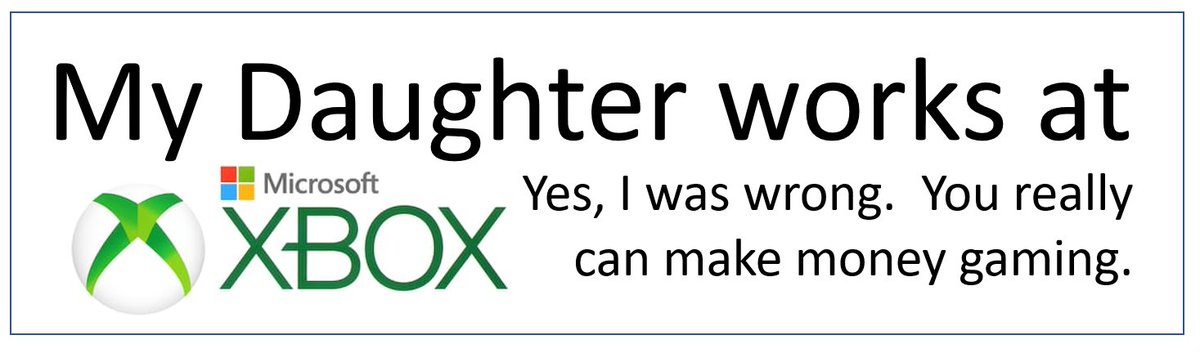 BiancaCiotti's tweet photo. This is my first week in marketing for @XboxGamePass. When I told my parents about the job change, they were SO PROUD because they actually recognized the company I work for. My mom decided to celebrate by designing a custom bumper sticker for her car. 😐😐😐 https://t.co/OaK1kYdIrS