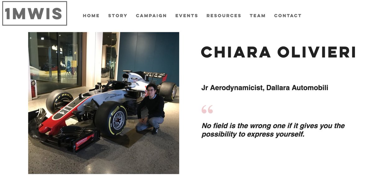 THREAD 7/100Meet Chiara Olivieri - a junior aerodynamicist - who& #39;s part of the operations team for an F1 team making sure each new component for the development of the car are ready. Wow!Ft & thx  @chiara_x1 https://www.1mwis.com/profiles/...