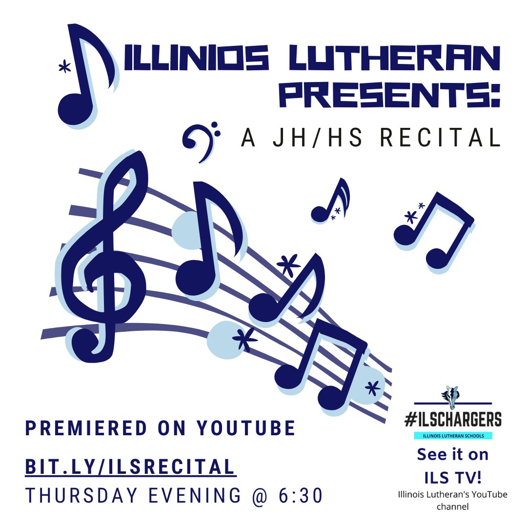 ILSChargers's tweet photo. The Illinois Lutheran JH/HS 2020 Recital is a celebration of our school's musical talents, which have continued to develop while "sheltering in place." A special number honoring all our seniors will conclude the recital.
https://t.co/aPIIPyhp8q
#ilschargers #knowgrowshow https://t.co/D2400dlCao